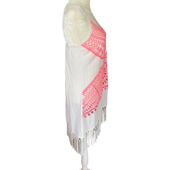 Solitaire Swim women's small pink and white racerback fringed swimsuit cover-up - Picture 5 of 12